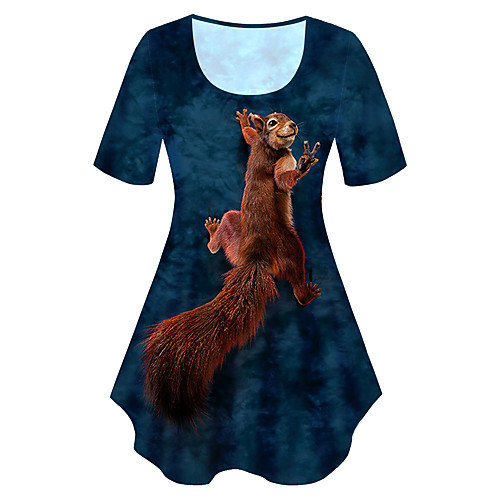 

Women's Plus Size Print Graphic Animal T shirt Large Size Crewneck Short Sleeve Basic Tops XL XXL 3XL Blue Big Size