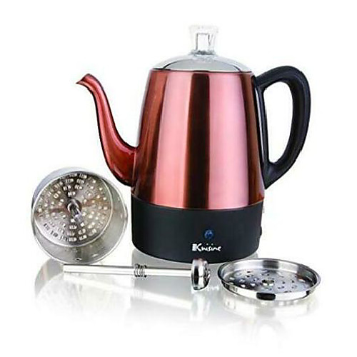 

per04 electric percolator stainless steel coffee pot maker - copper 4 cup