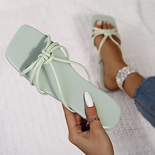 

Women's Sandals Flat Heel Round Toe PU Solid Colored Black Light Green Beige