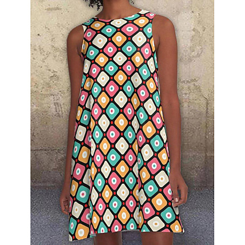 

2021 european station european and american new digital printing round neck loose big swing strapless sleeveless mid-length dress