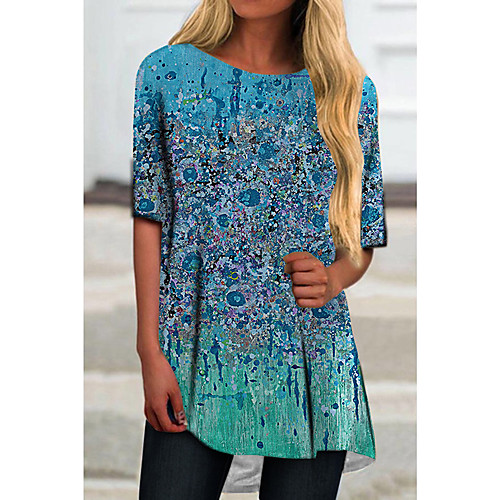 

Women's T Shirt Dress Tee Dress Short Mini Dress Blue Half Sleeve Floral Print Print Spring Summer Round Neck Casual 2021 S M L XL XXL 3XL