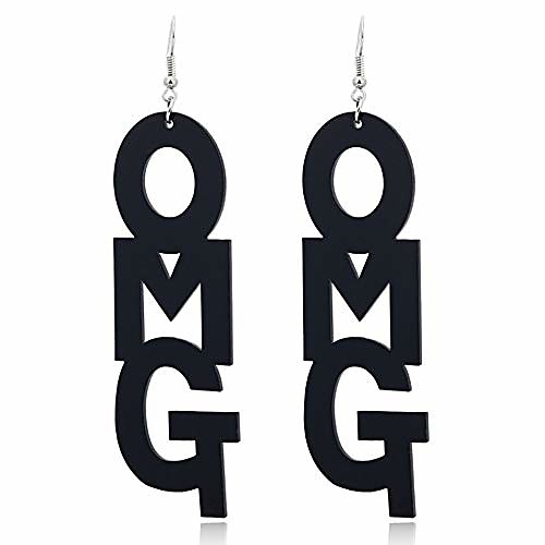 

acrylic drop white and black omg words dangle earrings (black)