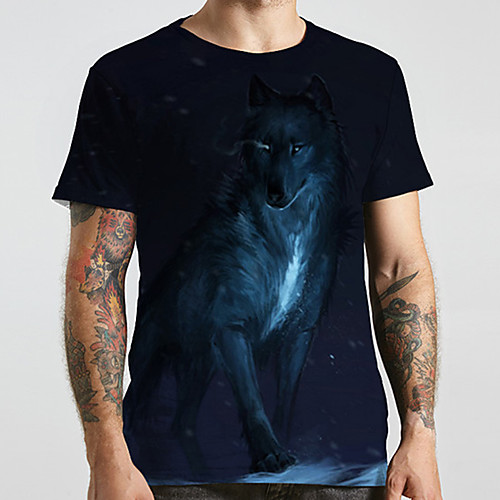 

Men's Unisex Tee T shirt 3D Print Graphic Prints Wolf Plus Size Print Short Sleeve Casual Tops Basic Designer Big and Tall Navy Blue