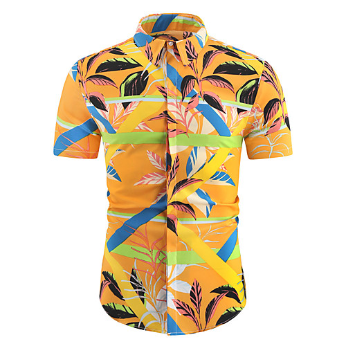 

Men's Shirt Graphic Short Sleeve Casual Tops Yellow