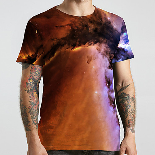 

Men's Unisex Tee T shirt 3D Print Graphic Prints Interstellar Plus Size Print Short Sleeve Casual Tops Basic Designer Big and Tall Brown