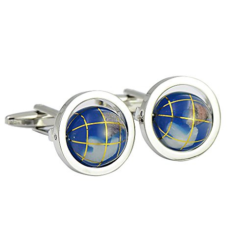 

envidia men's rhodium plated rotary globe tellurion cufflinks(blue)