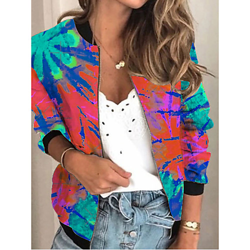 

Women's Jackets Print Print Sporty Fall Jacket Regular Daily Long Sleeve Air Layer Fabric Coat Tops Green