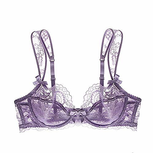 

varsmiss sheer lace see through bra female underwire unlined sexy bralette (purple,42c)