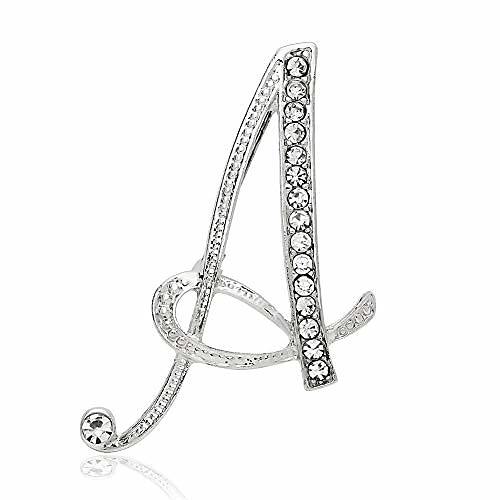 

chili jewelry clear crystal script alphabet letter w initial brooch pin lapel pin