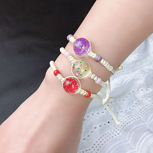 

3pcs Couple's Bracelet Bangles Vintage Bracelet Bracelet Plaited Wrap Flower Weave Elegant Trendy Korean Cute Sweet Glass Bracelet Jewelry Rainbow For Christmas Gift Prom Beach Festival