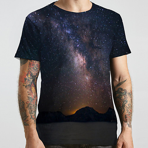 

Men's Unisex Tee T shirt 3D Print Galaxy Graphic Prints Plus Size Print Short Sleeve Casual Tops Basic Designer Big and Tall Black