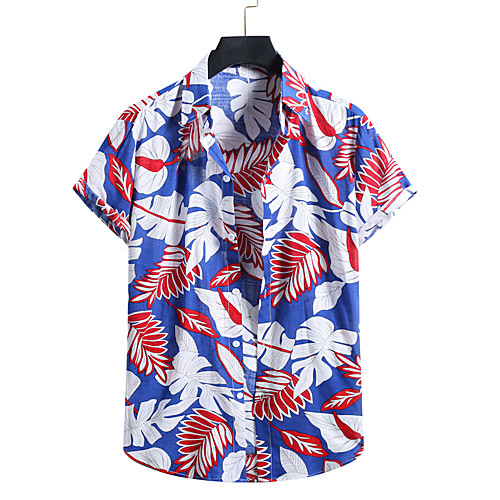 

Men's Shirt Other Prints Floral Print Short Sleeve Daily Tops Ethnic Style Sexy Beach Hawaiian Blue Red Yellow