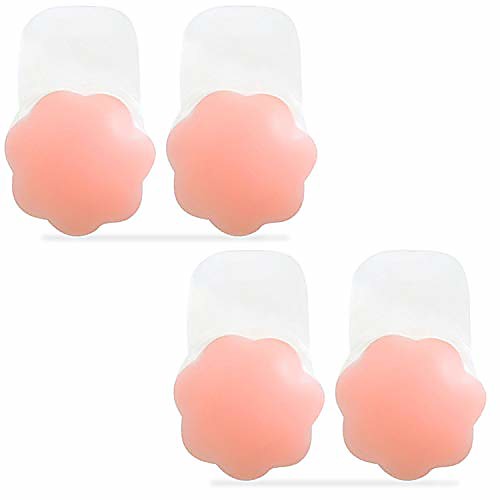 

sticky bra for breast lift pasties nipple covers invisible silicone adhesive bra petals stick on bra (2 pair) nude