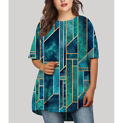 

Women's Plus Size Dresses T Shirt Dress Tee Dress Short Mini Dress Half Sleeve Graphic Geometry Print Basic Fall Blue XL XXL 3XL 4XL 5XL / Holiday