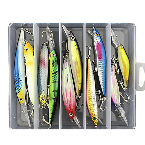 

10 pcs Lure kit Fishing Lures Minnow lifelike 3D Eyes Floating Bass Trout Pike Sea Fishing Lure Fishing Freshwater and Saltwater