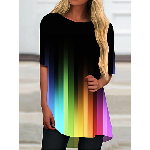 

Women's T Shirt Dress Tee Dress Short Mini Dress Black Half Sleeve Color Gradient Color Block Print Spring Summer Round Neck Casual 2021 S M L XL XXL 3XL