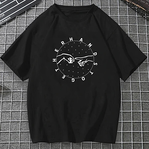 

Men's Unisex Tee T shirt Hot Stamping Graphic Prints Hand Plus Size Print Short Sleeve Casual Tops 100% Cotton Basic Designer Big and Tall Black