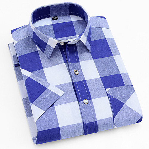 

Men's Shirt Other Prints Plaid Print Short Sleeve Daily Tops Lightweight Basic White Blue Red