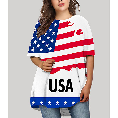 

Women's Plus Size Dresses T Shirt Dress Tee Dress Short Mini Dress Half Sleeve Graphic Flag Print Basic Fall White XL XXL 3XL 4XL 5XL / Holiday