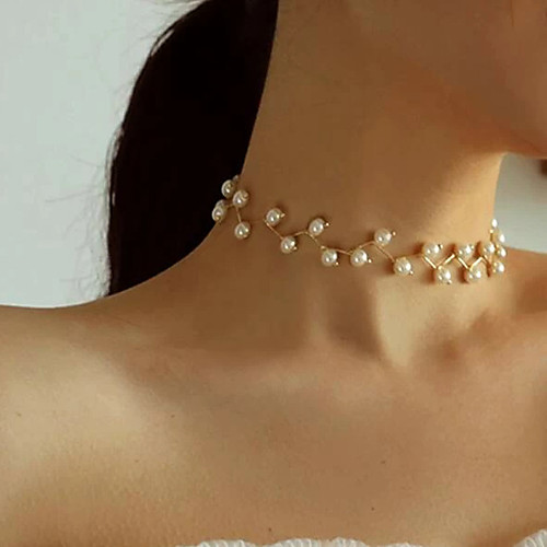 

clavicle chain creative retro simple pearl necklace bride bridesmaid wedding necklace