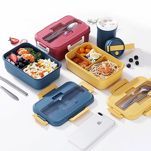 

Lunch Box Kids Student Double Layers 1-2L Colorful Microwavable Food Storage Container Tableware Heating Lunch Box with Spoon and Fork Nordic Style