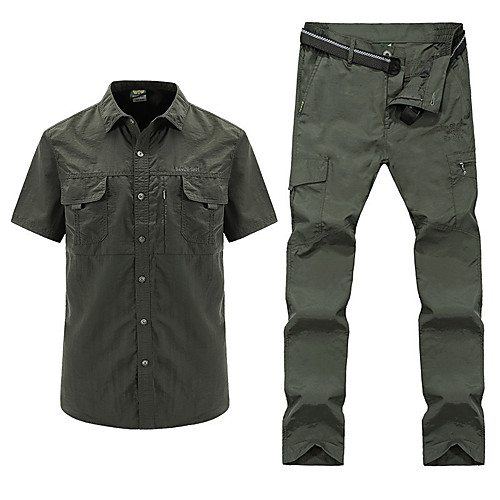 

Men's Hiking Shirt / Button Down Shirts Hiking Jacket with Pants Outdoor Quick Dry Lightweight Breathable Sweat wicking Pants / Trousers Top Clothing Suit Fishing Climbing Running Khaki Gray Army