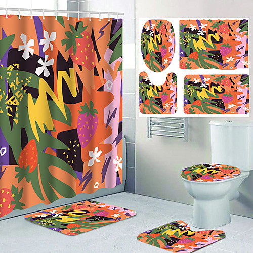 

Aesthetic Comic Pattern Printing Bathroom Shower Curtain Leisure Toilet Four-piece Design