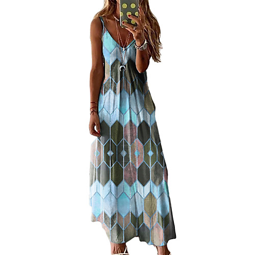 

Women's Strap Dress Maxi long Dress Blue Purple Blushing Pink Wine Orange Green Gray Light Blue Sleeveless Color Gradient Summer V Neck Boho 2021 S M L XL XXL 3XL 4XL 5XL