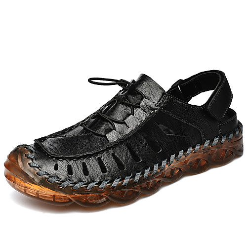 

Men's Sandals Beach Daily Outdoor Faux Leather Breathable Non-slipping Wear Proof Black Brown Spring Summer
