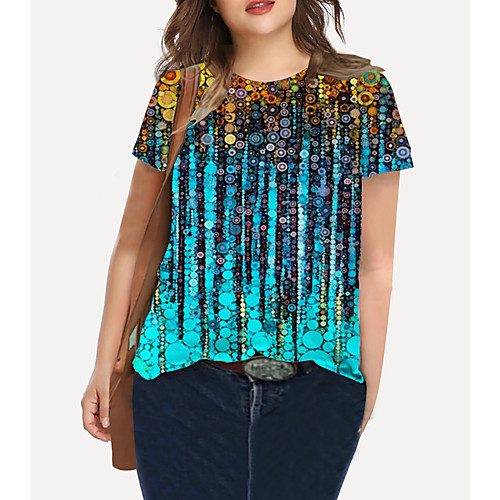 

Women's Plus Size Print Polka Dot Color Gradient Graphic T shirt Large Size Crewneck Short Sleeve Basic Tops XL XXL 3XL Blue Big Size