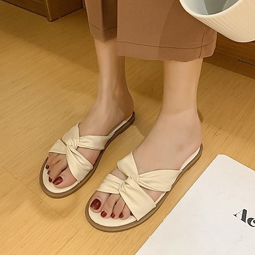 

Women's Sandals Flat Heel Round Toe PU Solid Colored Beige
