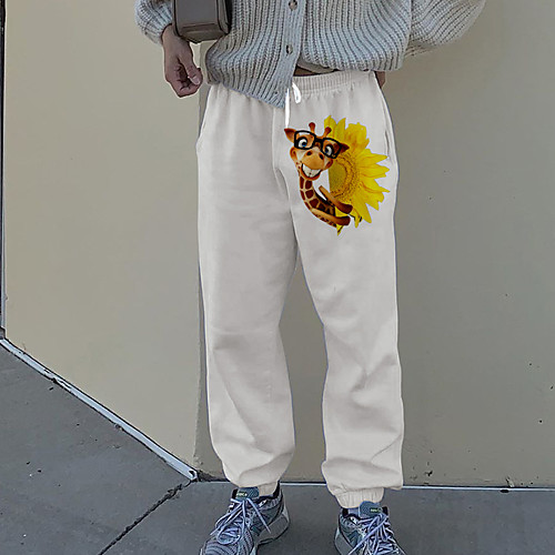 

Women's Streetwear Sweatpants Comfort Going out Weekend Jogger Pants Sunflower Animal Full Length Elastic Drawstring Design Print White