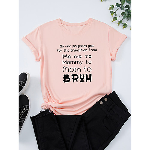 

Women's T shirt Graphic Print Round Neck Tops 100% Cotton Basic Basic Top White Black Blue