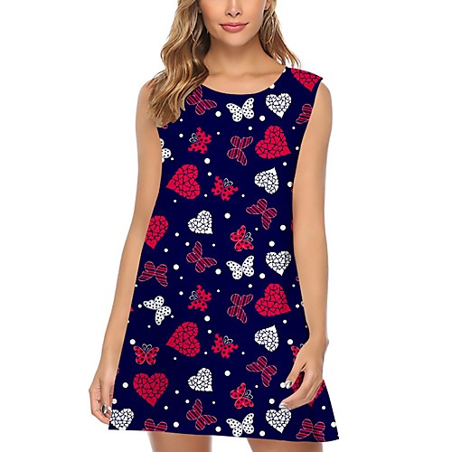 

Women's Shift Dress Short Mini Dress Blue Sleeveless Print Print Spring Summer Round Neck Casual 2021 S M L XL XXL