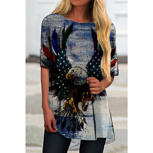 

Women's T Shirt Dress Tee Dress Short Mini Dress Blue Half Sleeve Flag Animal Print Spring Summer Round Neck Casual 2021 S M L XL XXL 3XL