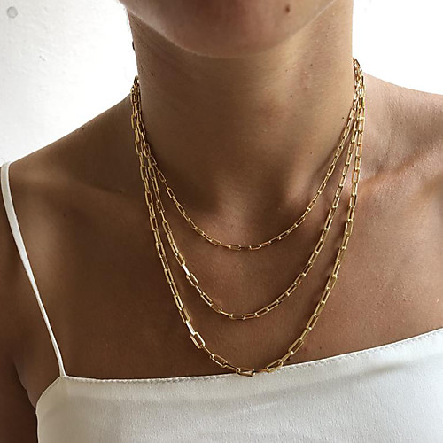 

clip three layer necklace stainless steel ring necklace rectangle chain set fashion