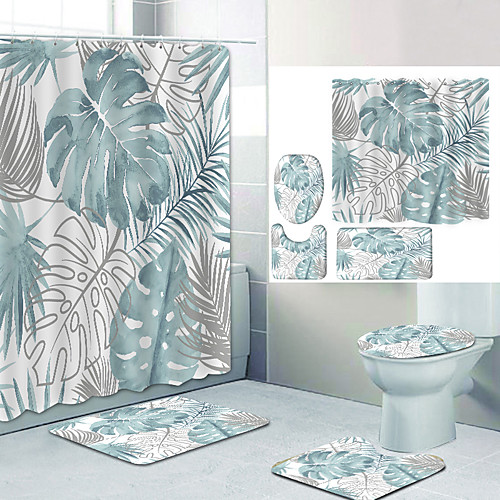 

Aoba Digital Printing Four-piece Set Shower Curtains and Hooks Modern Polyester Machine Made Waterproof Bathroom
