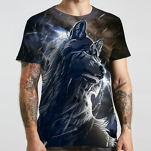 

Men's Unisex Tee T shirt 3D Print Graphic Prints Wolf Plus Size Print Short Sleeve Casual Tops Basic Designer Big and Tall Black