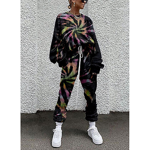 

Women's Streetwear Cinched Tie Dye Going out Casual / Daily Two Piece Set Sweatshirt Tracksuit Pant Loungewear Drawstring Print Tops