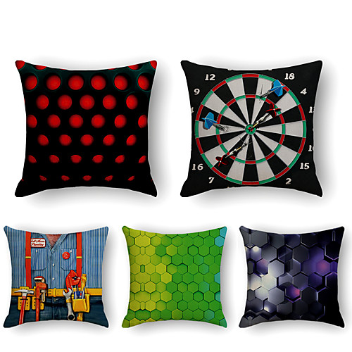 

Cushion Cover 5PC Linen Soft Decorative Square Throw Pillow Cover Cushion Case Pillowcase for Sofa Bedroom 45 x 45 cm (18 x 18 Inch) Superior Quality Machine Washable Regular Grid