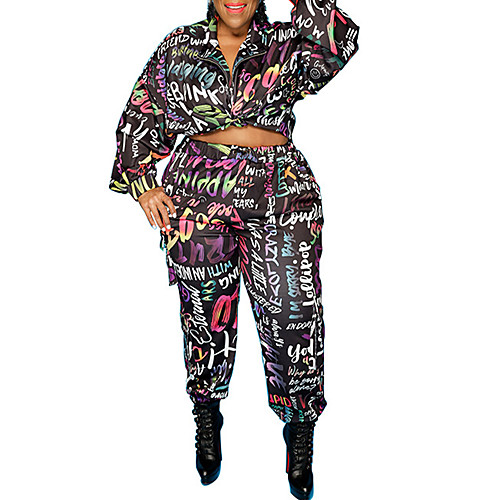 

Women's Plus Size Graphic Letter Set Large Size V Neck Long Sleeve Tops XL XXL 3XL Big Size