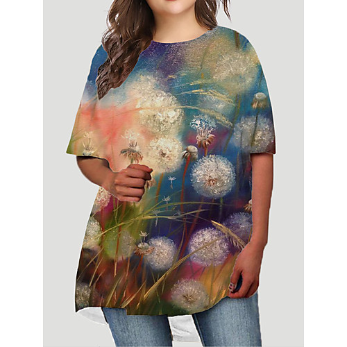 

Women's Plus Size Dresses T Shirt Dress Tee Dress Short Mini Dress Half Sleeve Floral Graphic Print Basic Fall Blue XL XXL 3XL 4XL 5XL / Holiday