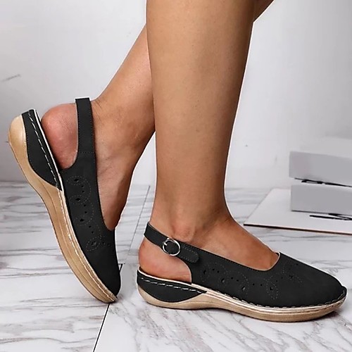 

Women's Sandals Wedge Heel Round Toe PU Solid Colored Light Brown Black Red