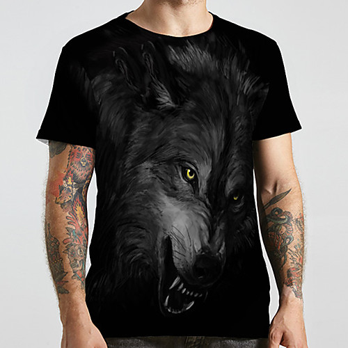 

Men's Unisex Tee T shirt 3D Print Graphic Prints Wolf Plus Size Print Short Sleeve Casual Tops Basic Designer Big and Tall Black