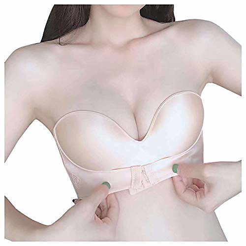 

upwing bra - strapless front buckle bra,adjustable front-close strapless bra suitable adhesive bra strapless sticky invisible push up silicone bra,for any female friend best gift (beige, s)