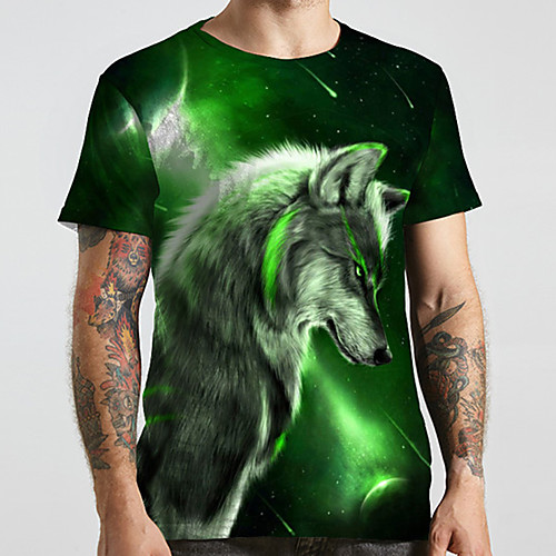 

Men's Unisex Tee T shirt 3D Print Graphic Prints Wolf Plus Size Print Short Sleeve Casual Tops Basic Designer Big and Tall Green