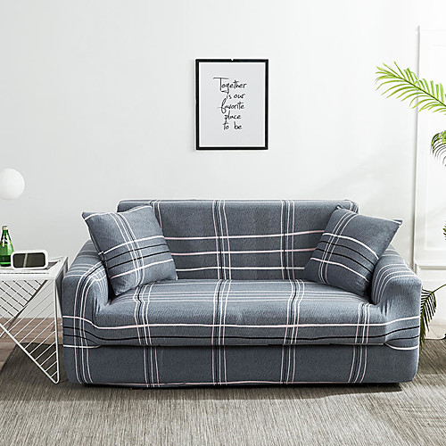 

Grey Grid Print Dustproof All-powerful Slipcovers Stretch Sofa Cover Super Soft Fabric Couch Cover With One Free Boster Case(Chair/Love Seat/3 Seats/4 Seats)