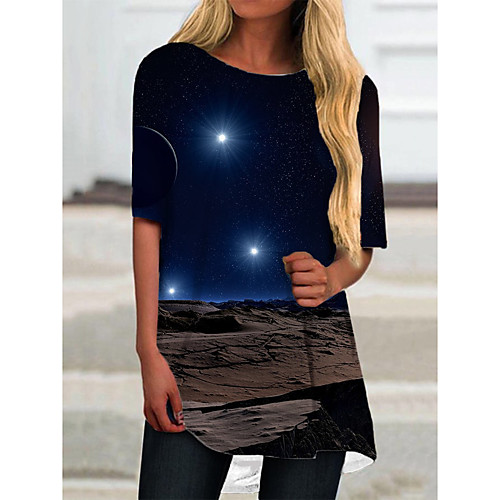 

Women's T Shirt Dress Tee Dress Short Mini Dress Navy Blue Half Sleeve Print Color Block Print Spring Summer Round Neck Casual 2021 S M L XL XXL 3XL