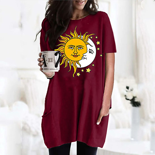 

Women's T shirt Dress Graphic Round Neck Tops Basic Basic Top Black Wine Army Green