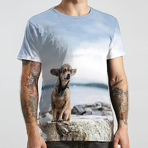 

Men's Unisex Tee T shirt 3D Print Dog Graphic Prints Animal Plus Size Print Short Sleeve Casual Tops Fashion Designer Big and Tall White